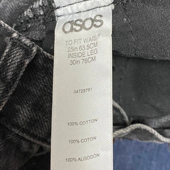 ASOS Black Denim Button Fly High Rise Jeans Straight Women 25 Grunge Cotton - Picture 6 of 7